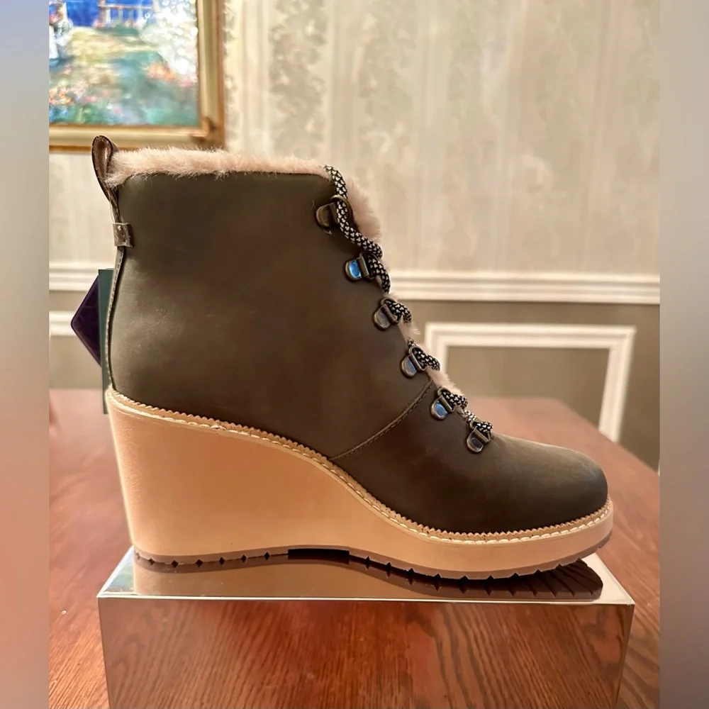 TOMS Melrose!❄️wedge bootie/Tarmac Olive Nubuck/water resistant🌧️/size-8 - Picture 5 of 15